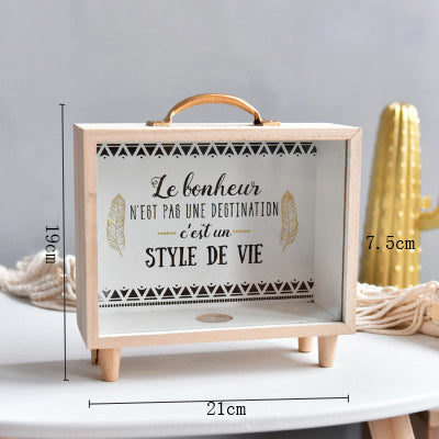 Nordic Wooden Piggy Bank Creative Sundries Storage Box Children's Bedroom Desktop Decoration Fun Gifts