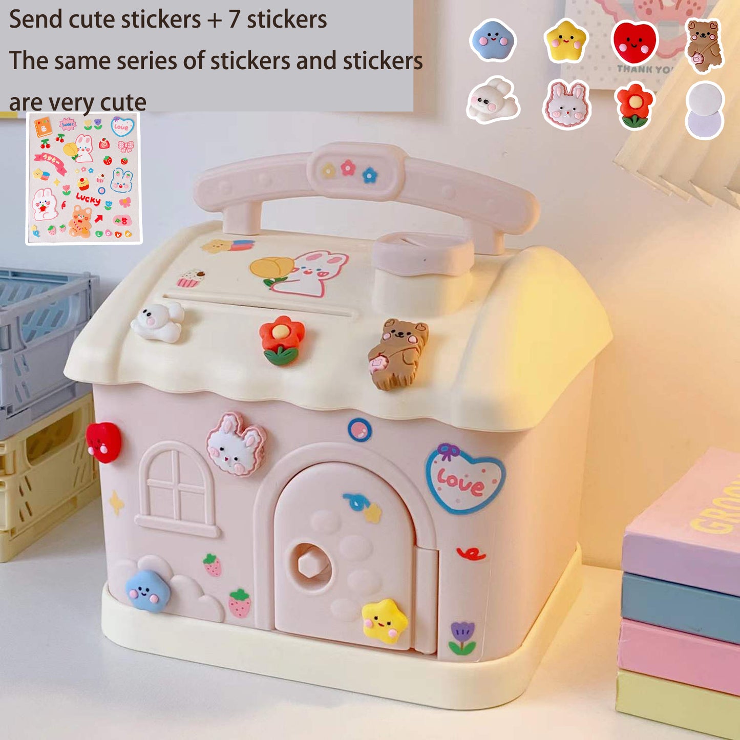 Net Red Piggy Bank Piggy Bank Creative Cartoon Shape Cute Small House Can Withdraw Large Capacity Plastic Piggy Bank