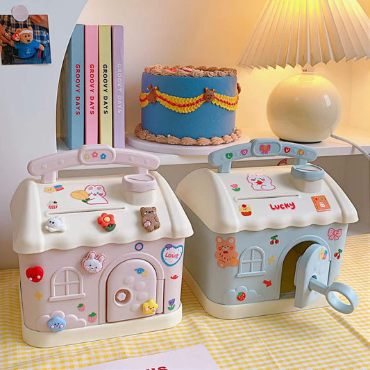 Net Red Piggy Bank Piggy Bank Creative Cartoon Shape Cute Small House Can Withdraw Large Capacity Plastic Piggy Bank