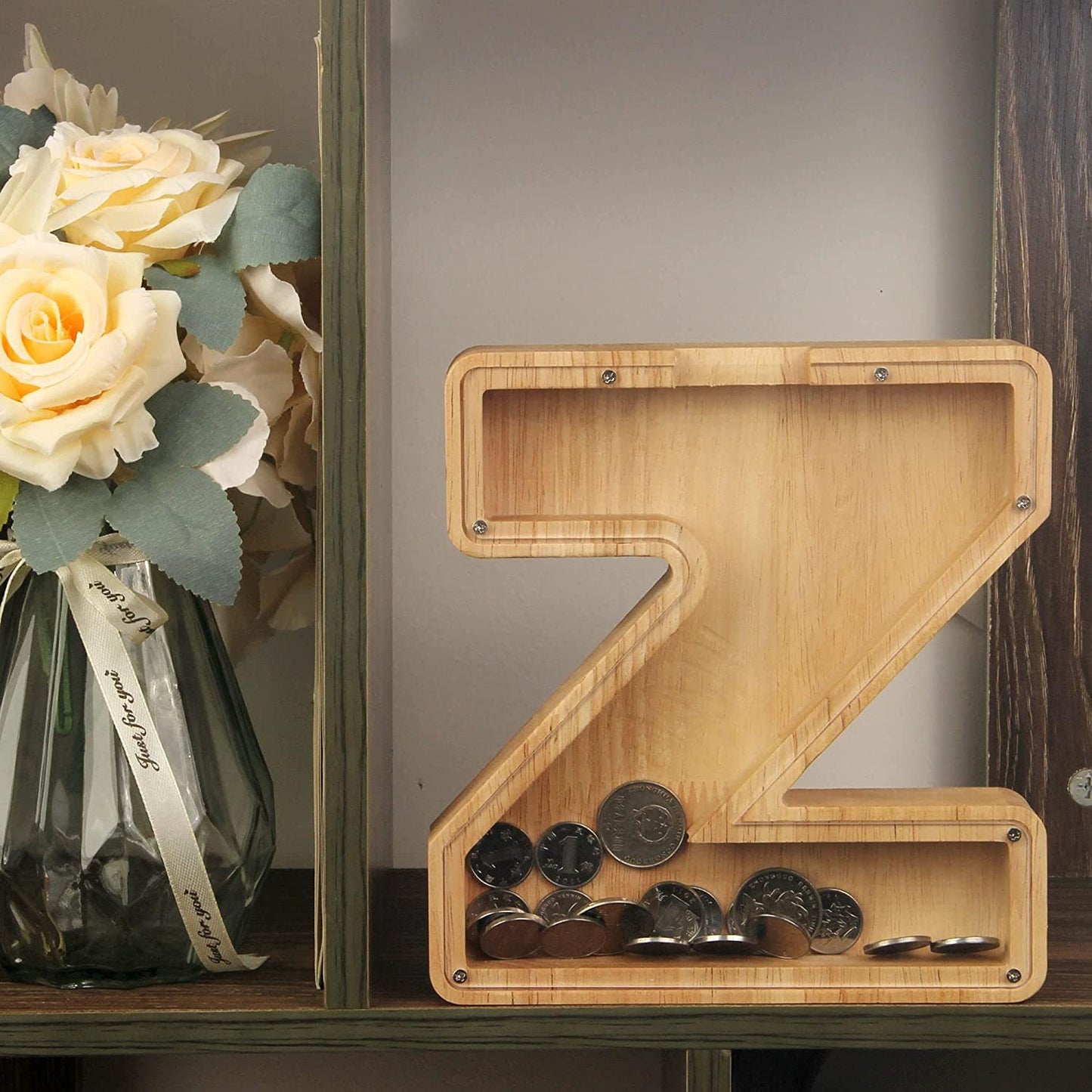 Wooden 26 Letter Piggy Bank Wooden Funny English Letter Piggy Bank Crafts