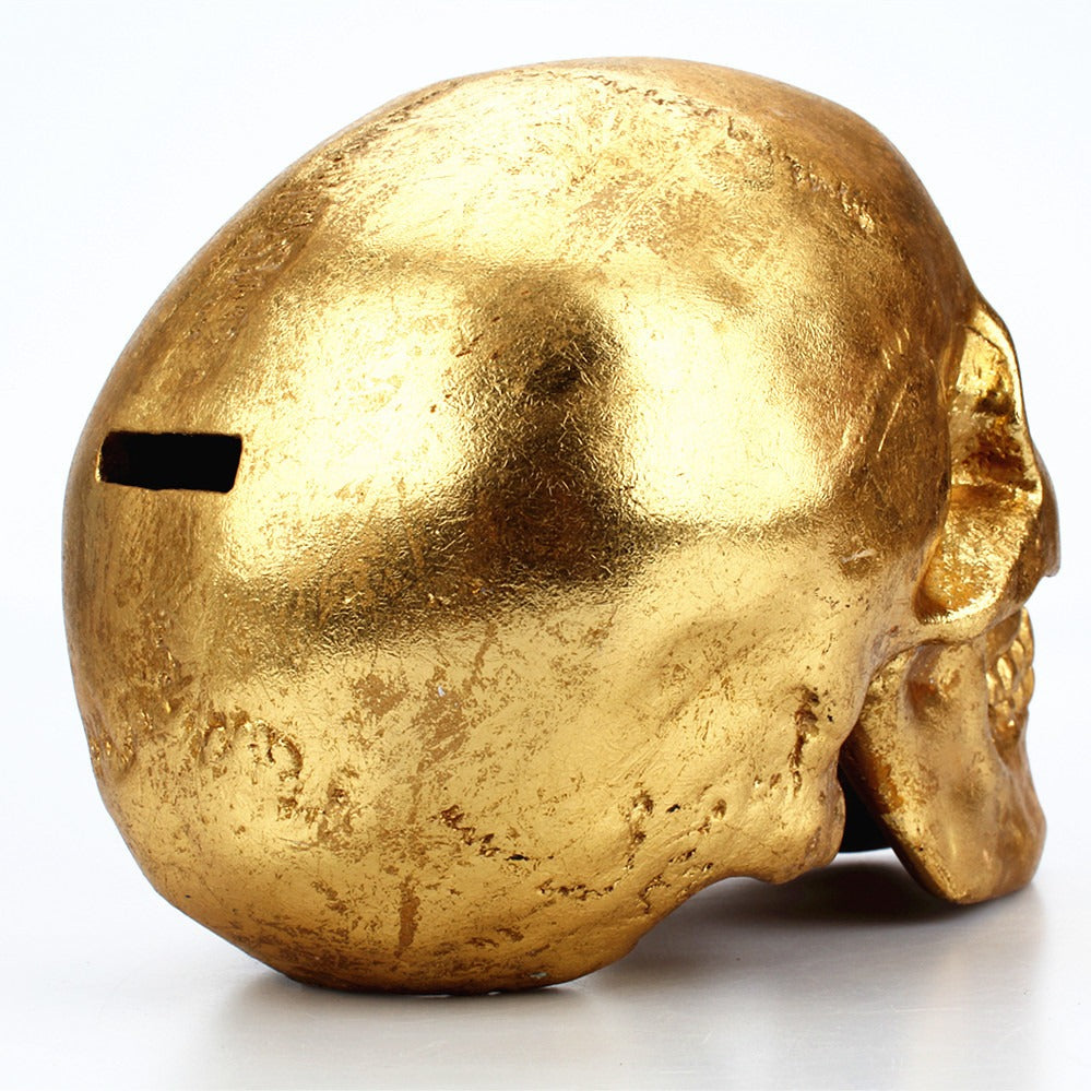 Creative desktop decoration of gold skull resin piggy bank