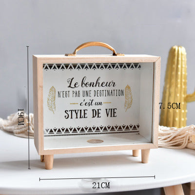 Nordic Wooden Piggy Bank Creative Sundries Storage Box Children's Bedroom Desktop Decoration Fun Gifts