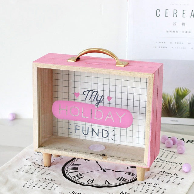 Nordic Wooden Piggy Bank Creative Sundries Storage Box Children's Bedroom Desktop Decoration Fun Gifts