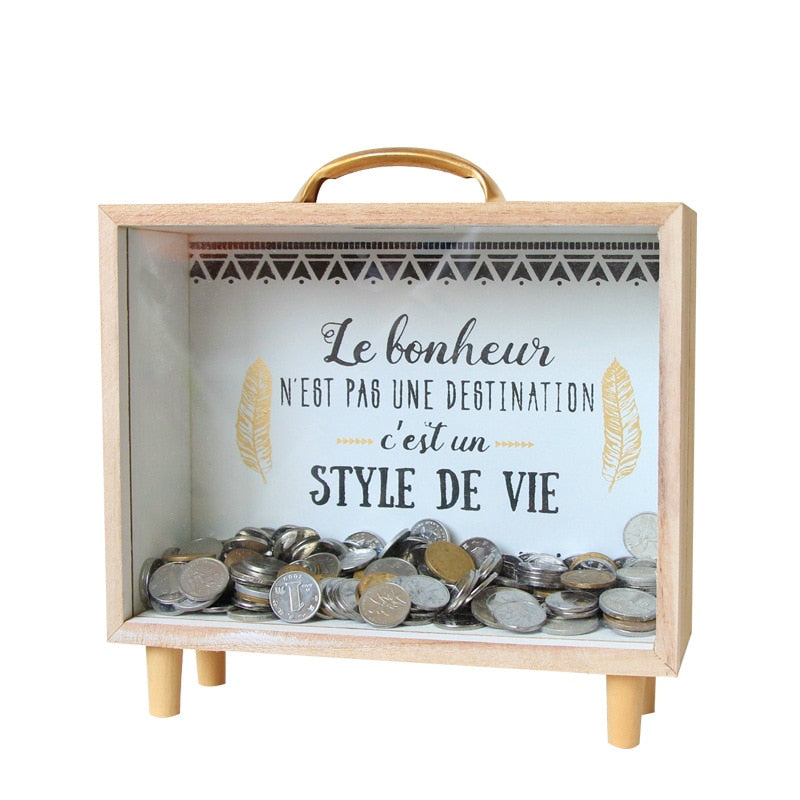 Nordic Wooden Piggy Bank Creative Sundries Storage Box Children's Bedroom Desktop Decoration Fun Gifts