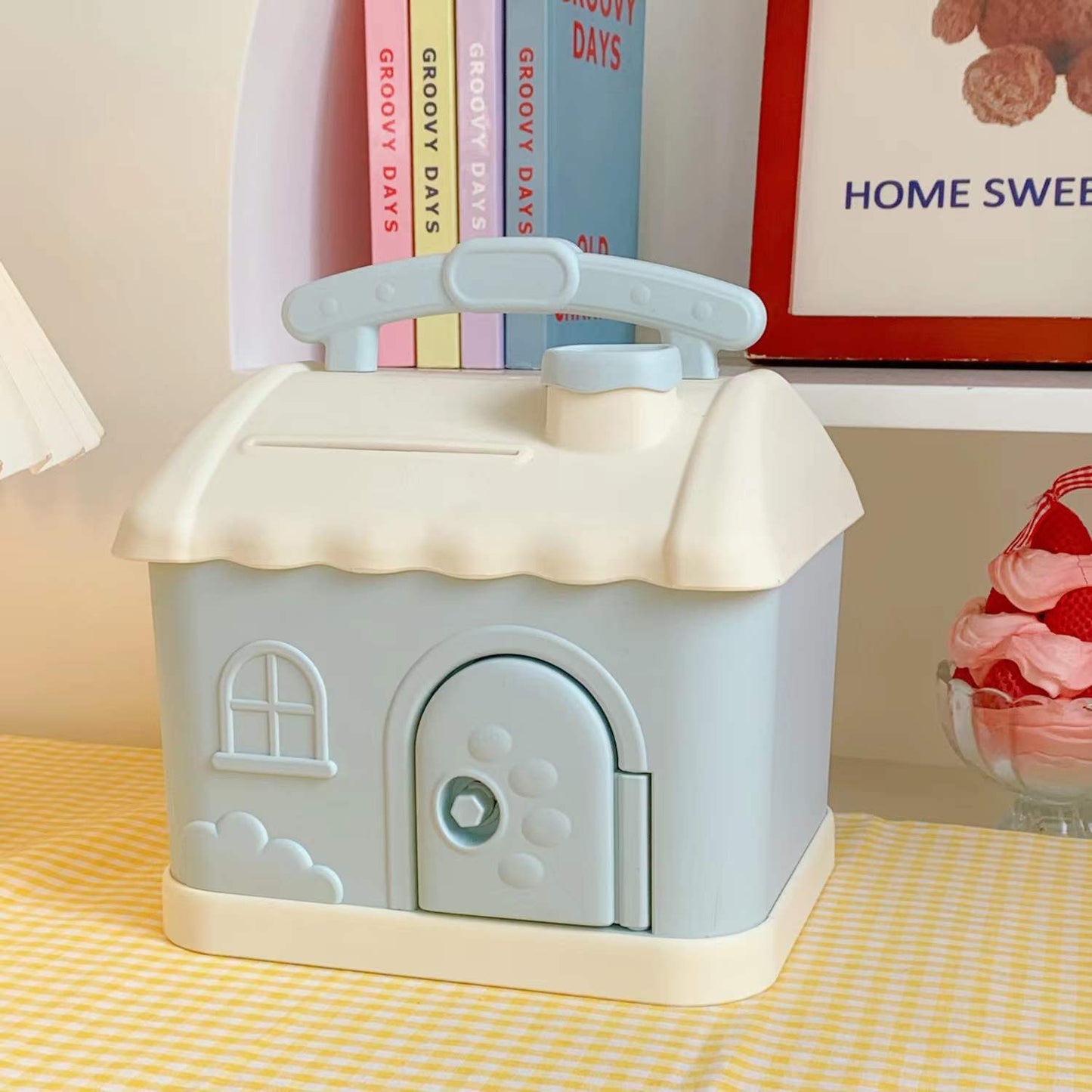 Net Red Piggy Bank Piggy Bank Creative Cartoon Shape Cute Small House Can Withdraw Large Capacity Plastic Piggy Bank